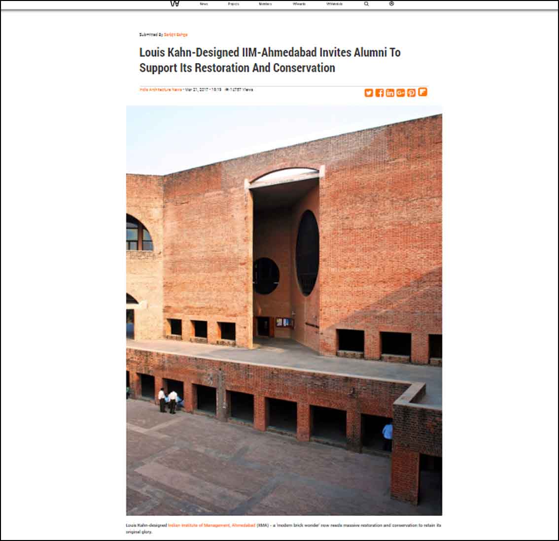 Lousin Kahn- Designed IIM Ahmedabad Invites Alumni To Support Its Restoration and Conservation, World architecture - March 2017